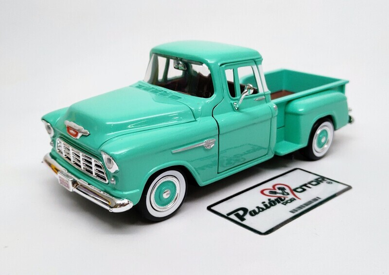 1:24 Chevrolet 3100 Stepside Pick Up 1955 Verde Turquesa MOTOR MAX American Classics 03622