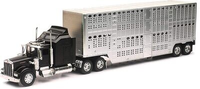 1:32 Kenworth W900 Aerodyne 1987 Negro C Trailer Caja Ganadera NEW RAY 00271