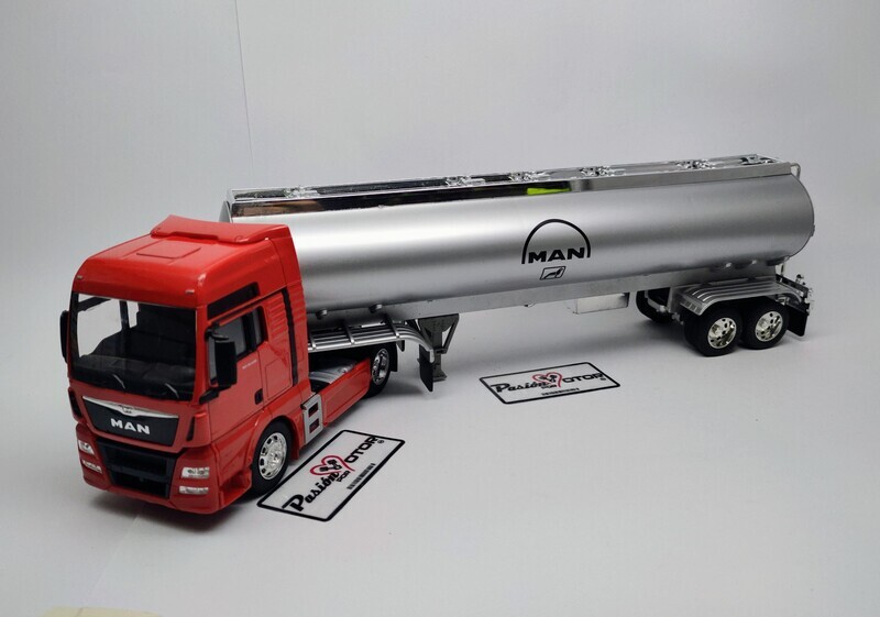1:32 Man TGX 18.440 4x2 2014 Rojo Con Pipa de Combustible WELLY Truck Tractor Transporter Trailer Chato