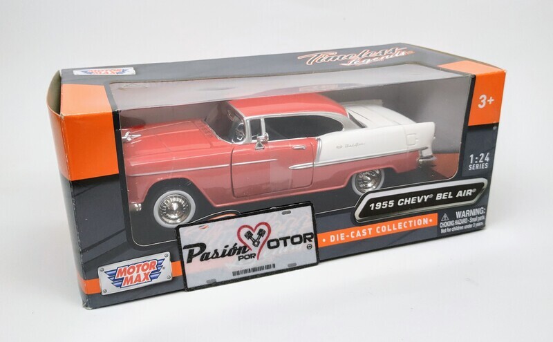 1:24 Chevrolet Bel Air Coupe 1955 Rojo y Blanco Motor Max 
 Timeless Legends Con Caja
