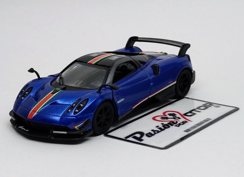 5 Pulgadas / 1:38 Pagani Huayra BC Coupe 2016 Azul con Franjas KINSMART En Display a Granel