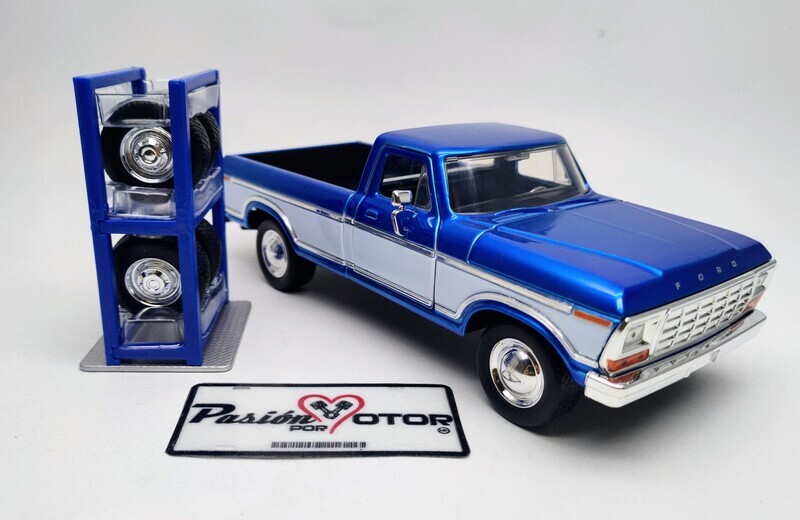 1:24 Ford F-150 Pick Up Caja Larga 1979 Azul y Blanco JADA TOYS Just Trucks Con Rines Extra