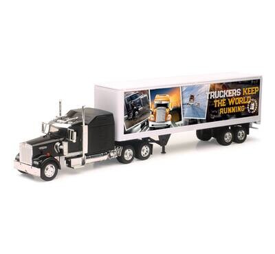 1:32 Kenworth W900 Aerocab 1995 Negro Con Trailer Caja Seca NEW RAY 00849