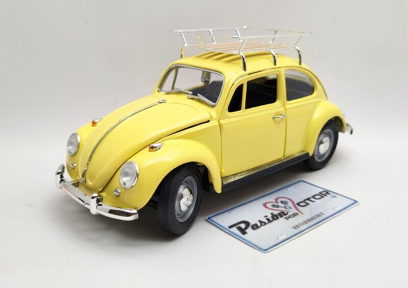 1:18 Volkswagen Beetle 1967 Con Canastilla Amarillo LUCKY DIE CAST Road Signature Vocho