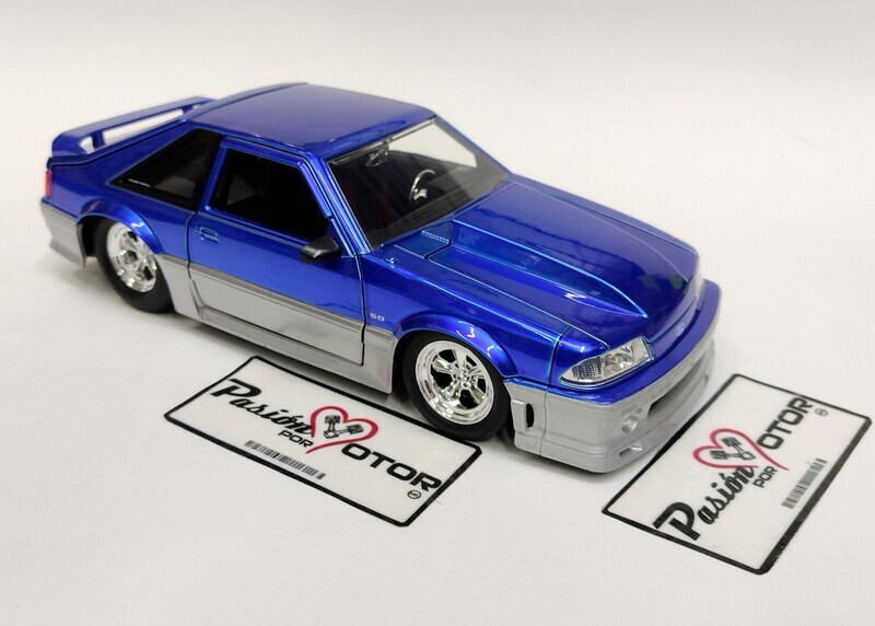 1:24 Ford Mustang Fastback GT 1989 Azul con Plata JADA TOYS Big Time Muscle Fox