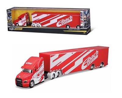 1:64 Mack Anthem 2018 Con Trailer Caja Seca Eibach Rojo y Blanco MAISTO Custom Haulers