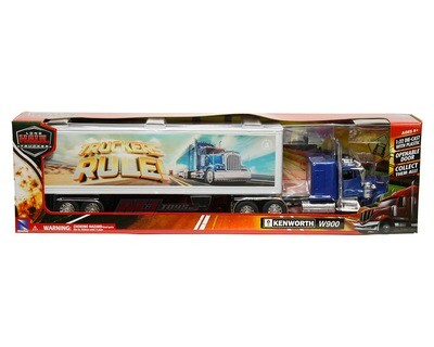 1:32 Kenworth W900 Custom Azul con Remolque Trailer Caja Seca Truckers Rule NEW RAY Long Hauler 02529