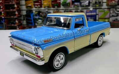 1:24 Ford F-100 Pick Up Caja Corta 1969 Bitono Azul Cielo y Crema MOTOR MAX 02632