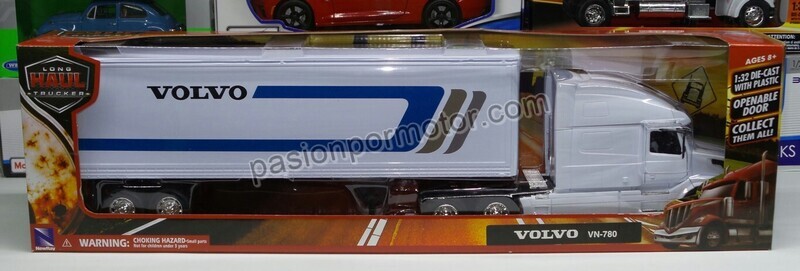 1:32 Volvo VN 780 2004 Con Trailer Caja Seca  Blanco con Logo NEW RAY