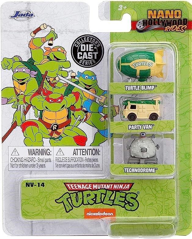 Set 3 Piezas - Vehiculos Tortugas Ninja Adolescentes Mutantes Turtle Blimp / Party Van / Technodrome JADA TOYS Nano Hollywood Rides