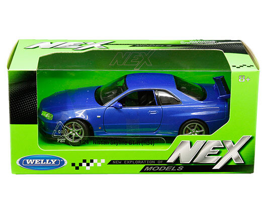 1:24 Nissan Skyline GT-R ( R34 ) Coupe 1999 Azul WELLY Nex Models 02804