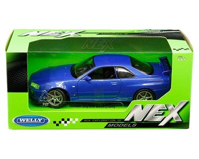 1:24 Nissan Skyline GT-R ( R34 ) Coupe 1999 Azul WELLY Nex Models 02804