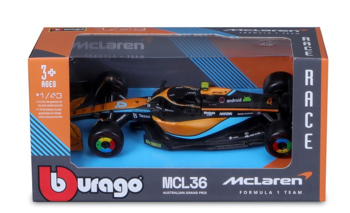 1:43 McLaren MCL36 #4 Lando Norris F1 2022 Australian Grand Prix BBURAGO Race Formula 1
