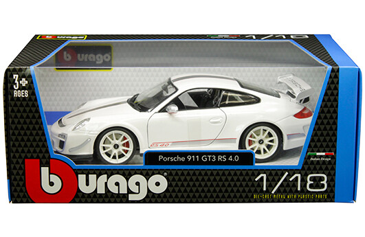 1:18 Porsche 911 GT3 RS 4.0 Coupe 2011 Blanco Con Franjas Plata BBURAGO