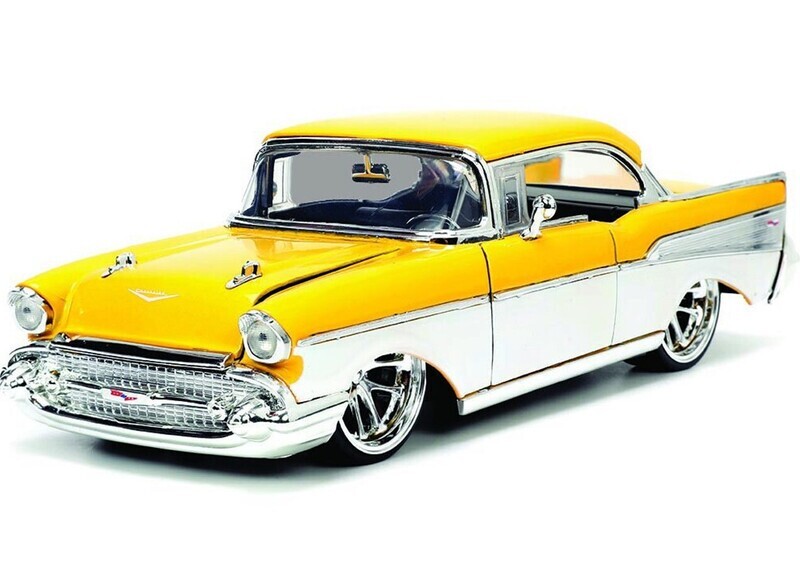 1:24 Chevrolet Bel Air Coupe 1957 Custom Amarillo y Blanco JADA TOYS Big Time Muscle