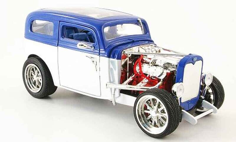 1:18 Ford Model A Coupe Custom 1931 Blanco y Azul LUCKY DIE CAST Road Legends