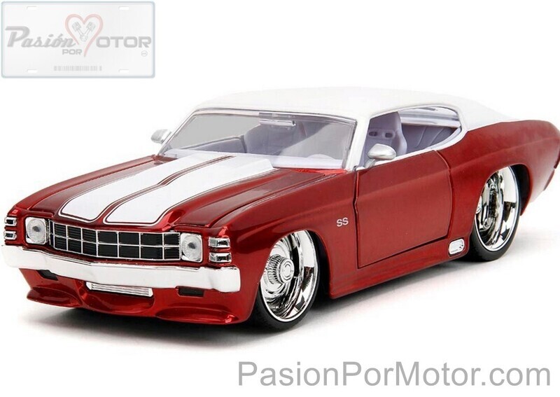 1:24 Chevrolet Chevelle SS Coupe 1971 Rojo Con Franjas y Techo Blancos JADA TOYS Big Time Muscle