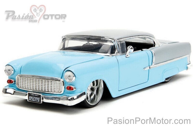 1:24 Chevrolet Bel Air Hard Top Custom Coupe 1955 Azul y Plata JADA TOYS Big Time Muscle