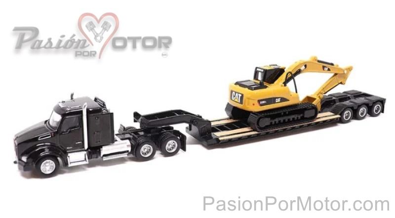 1:87 Kenworth T880s SBFS Sleeper de 40 Pulgadas Negro Con Trailer Low Boy + Cat 320D L Excavadora Hidráulica DIE CAST MASTERS Cargador Frontal Caterpillar 03439