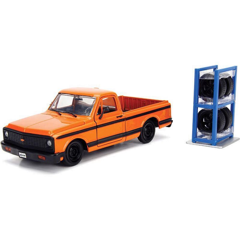 1:24 Chevrolet Cheyenne Fleetside 1972 Pick Up Custom Naranja Con Rack y Rines Extra JADA TOYS Just Trucks 03929