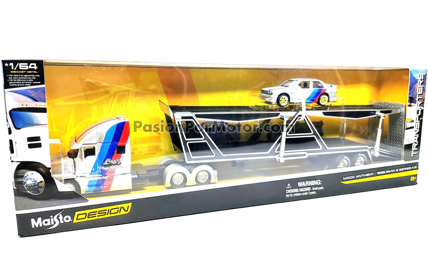 1:64 Mack Anthem Trailer Nodriza 2018 Plata Con Graficos + BMW Serie 3 M3 1988 MAISTO Custom Haulers 03832 1:64 Mack Anthem Trailer Nodriza 2018 Plata Con Graficos + BMW Serie 3 M3 1988 MAISTO Custom Haulers 03832