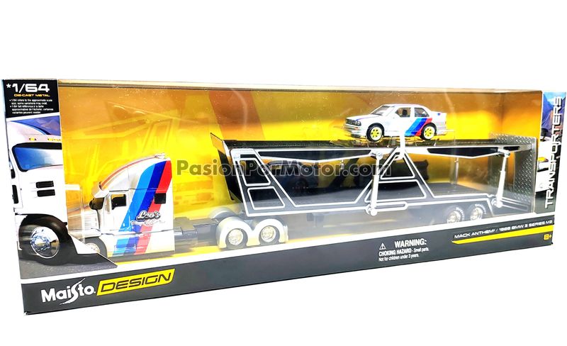 1:64 Mack Anthem Trailer Nodriza 2018 Plata Con Graficos + BMW Serie 3 M3 1988 MAISTO Custom Haulers 03832 1:64 Mack Anthem Trailer Nodriza 2018 Plata Con Graficos + BMW Serie 3 M3 1988 MAISTO Custom Haulers 03832