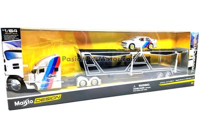 1:64 Mack Anthem Trailer Nodriza 2018 Plata Con Graficos + BMW Serie 3 M3 1988 MAISTO Custom Haulers 03832