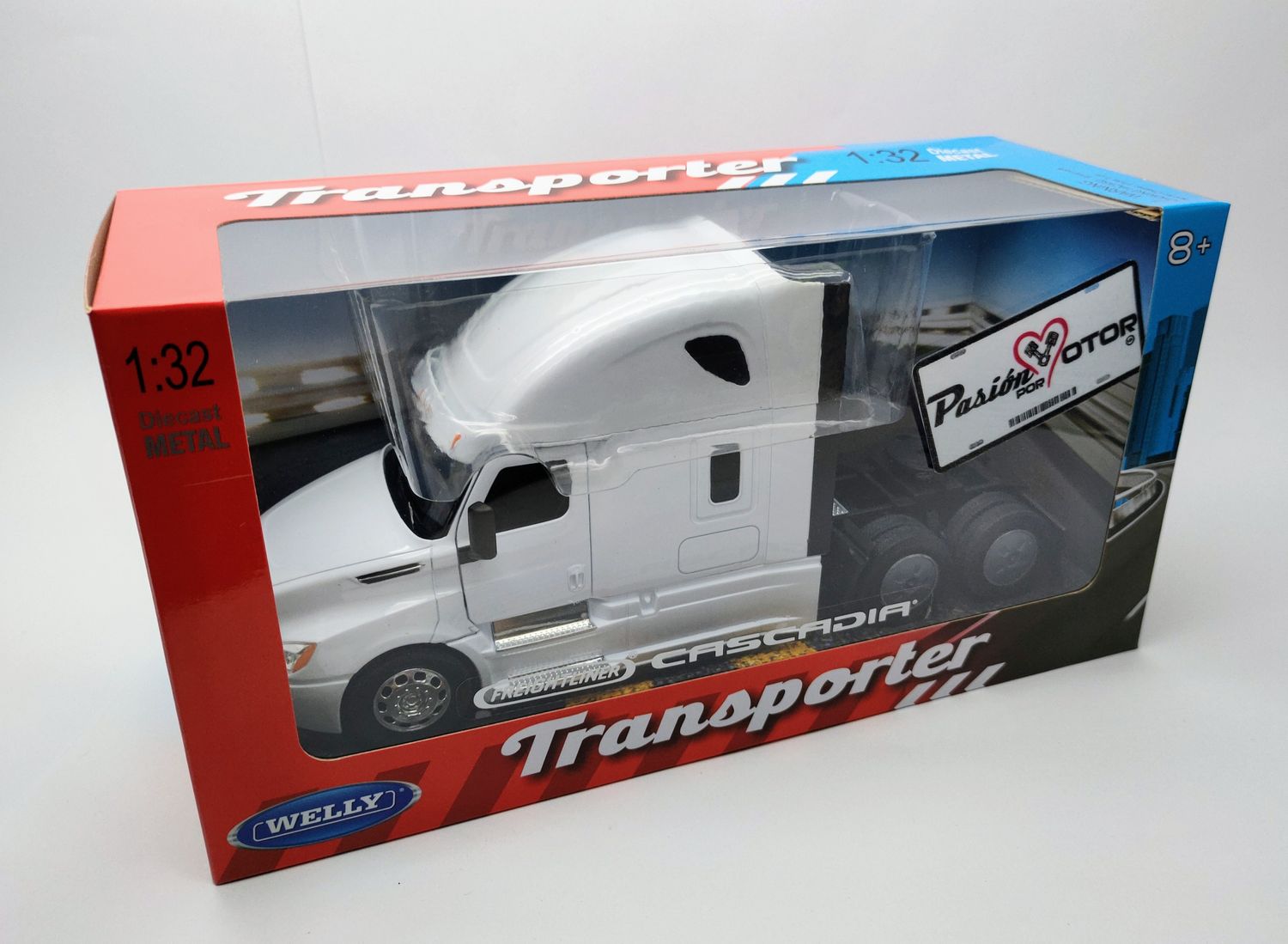 1:32 Freightliner Cascadia Tractocamion 2018 Cabina Blanco WELLY Transporter 00517