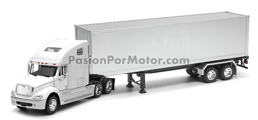 1:32 Freightliner Columbia CL 120 2002 Blanco Con Trailer  Contenedor WELLY Transporter 04033