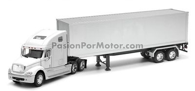 1:32 Freightliner Columbia CL 120 2002 Blanco Con Trailer  Contenedor WELLY Transporter 04033
