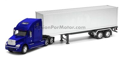 1:32 Freightliner Columbia CL 120 2002 Azul Con Trailer  Contenedor Plata WELLY Transporter 04036