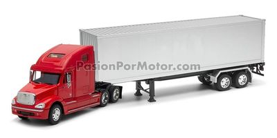 1:32 Freightliner Columbia CL 120 2002 Rojo Con Trailer  Contenedor Plata WELLY Transporter 04037