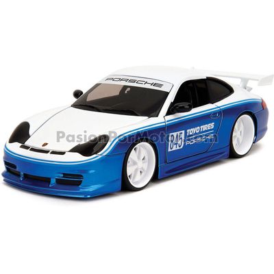 1:24 Porsche 911 (996.2) GT3 RS 2006 Toyo Tires Blanco y Azul JADA TOYS Hyper Spec 01828