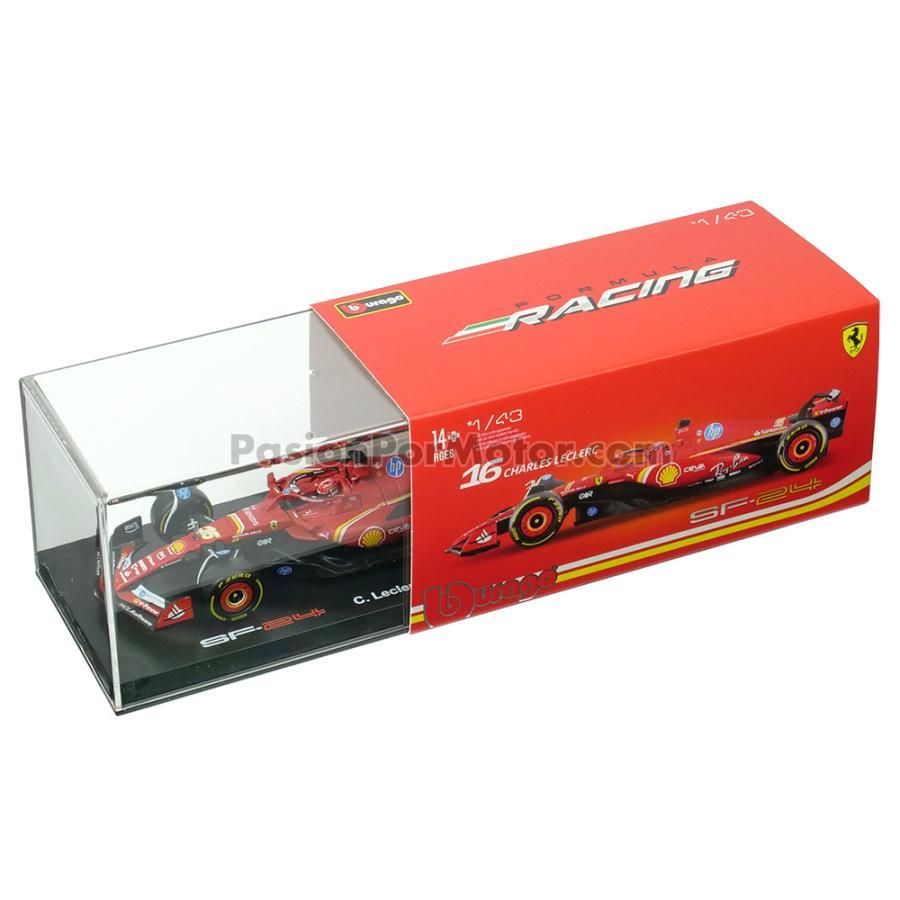 1:43 Ferrari SF-24 #16 Charles Leclerc Formula Uno 2024 BBURAGO Formula Racing c Casco + Capello y Base 04157