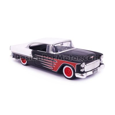 1:24 Chevrolet Bel Air Hard Top Custom Coupe 1955 Negro Mate Con Franjas Rojas JADA TOYS Big Time Muscle 04200