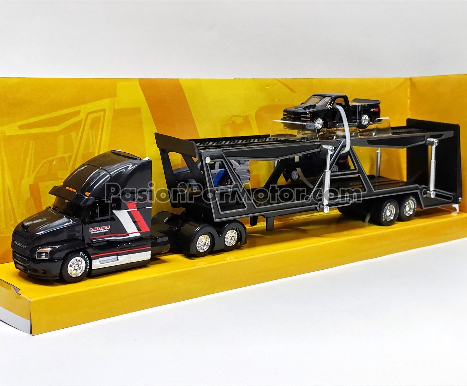 1:64 Mack Anthem Trailer Nodriza 2018 Negro + Chevrolet 454 SS Pick Up 1993 MAISTO Custom Haulers 04294