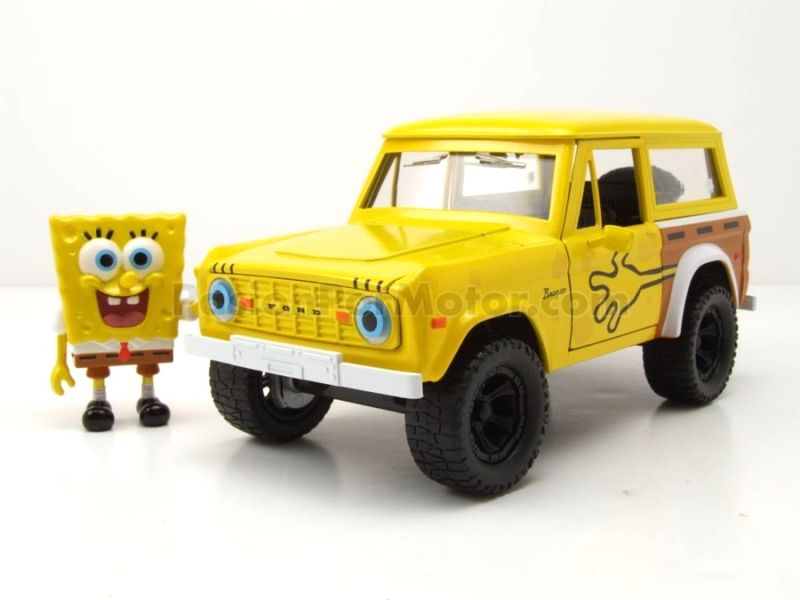 1:24 Ford Bronco 1973 Amarillo Con Figura de Bob Esponja JADA TOYS Nikelodeon 04109