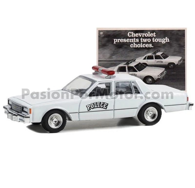 1:64 Chevrolet Impala Caprice 9C1 Police 1980 Blanco  GREENLIGHT Vintage Ad Cars Serie 9 Patrulla 04416