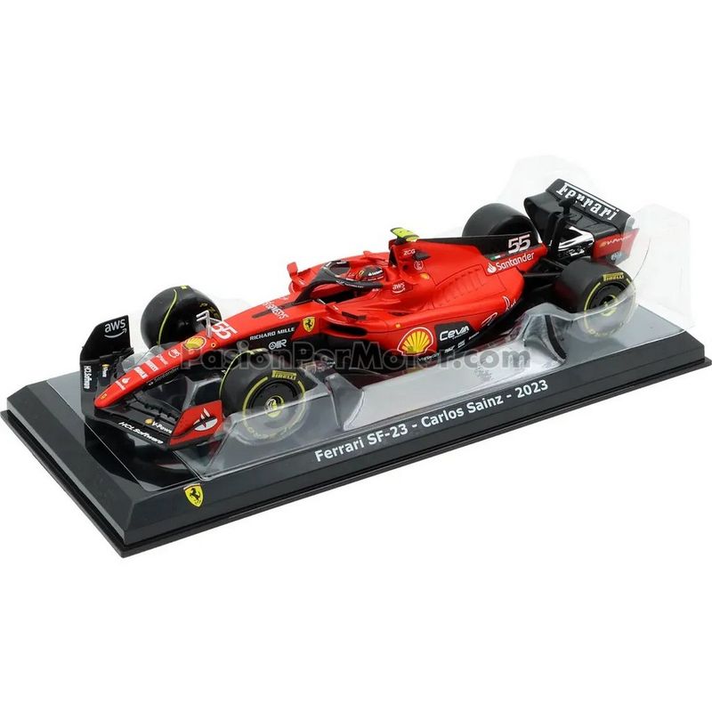 1:24 Ferrari SF-23 #55 Carlos Sainz Temporada 2023 F1 Con Capello, Base y Casco BBURAGO Formula Racing 03976