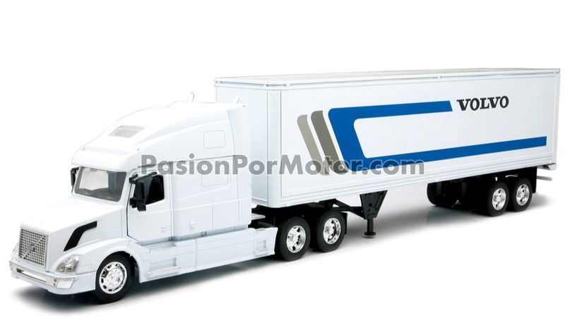 1:32 Volvo VN 780 2004 Con Trailer Caja Seca  Blanco con Logo NEW RAY 00270