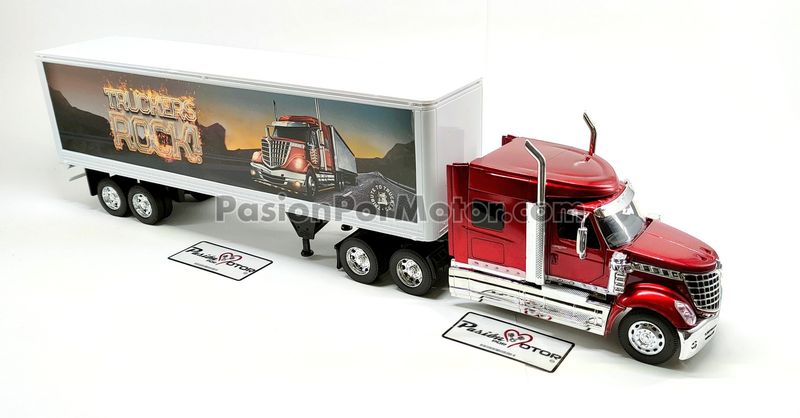 1:32 International Lonestar 2008 Rojo Trailer Con Caja Seca NEW RAY Long Haul Trucker 02087