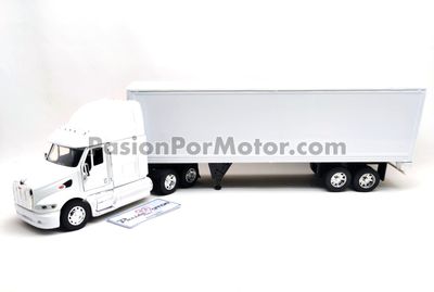 1:32 Peterbilt Model 387 1999 Con Trailer Caja Seca Blanco NEW RAY Long Haul Trucker 02704