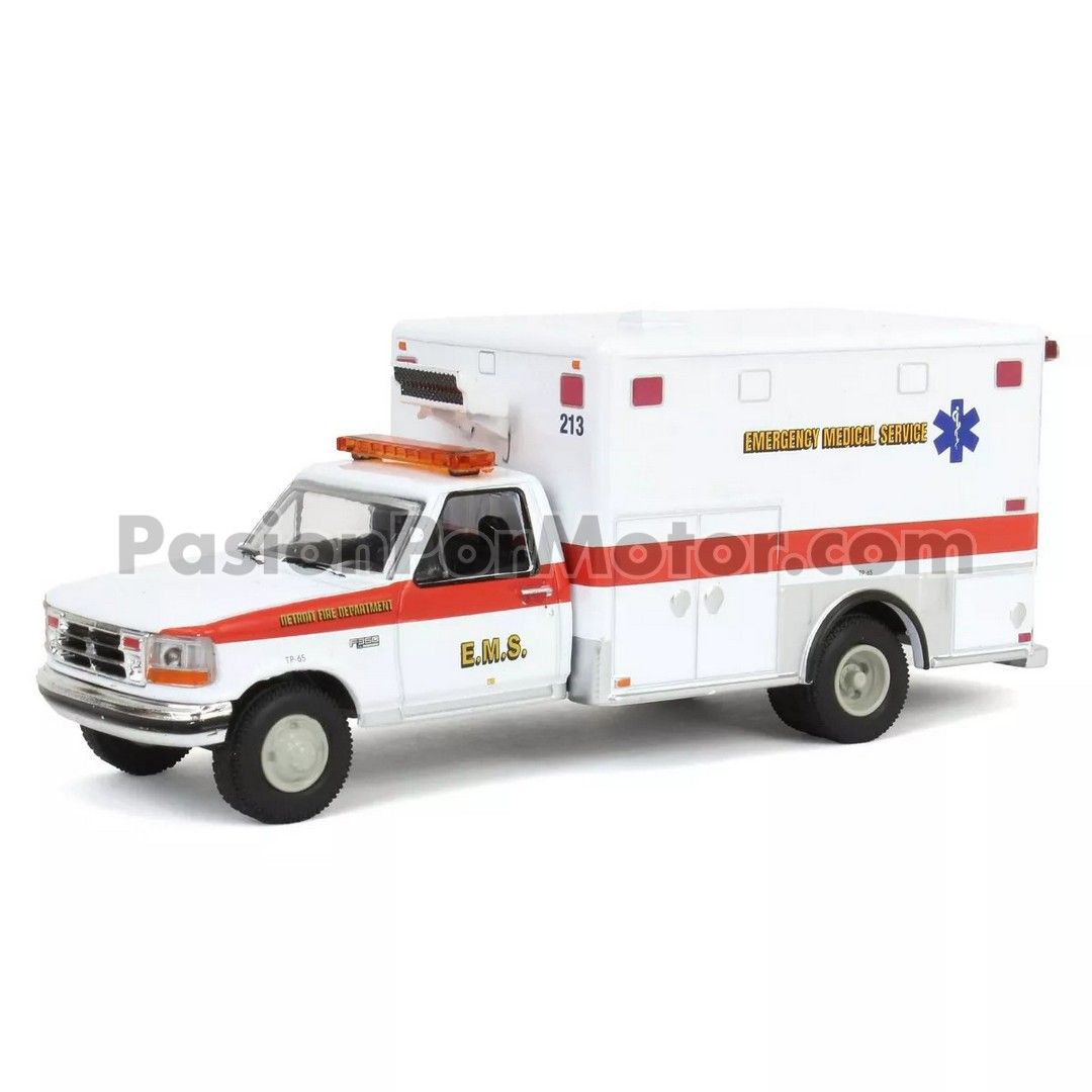 1:64 Ford F-350 1995 Ambulancia Detroit Fire Department EMS GREENLIGHT First Responders Exclusive 04622