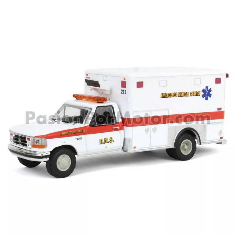 1:64 Ford F-350 1995 Ambulancia Detroit Fire Department EMS GREENLIGHT First Responders Exclusive 04622