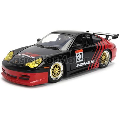 1:24 Porsche 911 (996) GT3 RS 2004 #33 Advan Negro y Rojo JADA TOYS Hyper Spec 04572