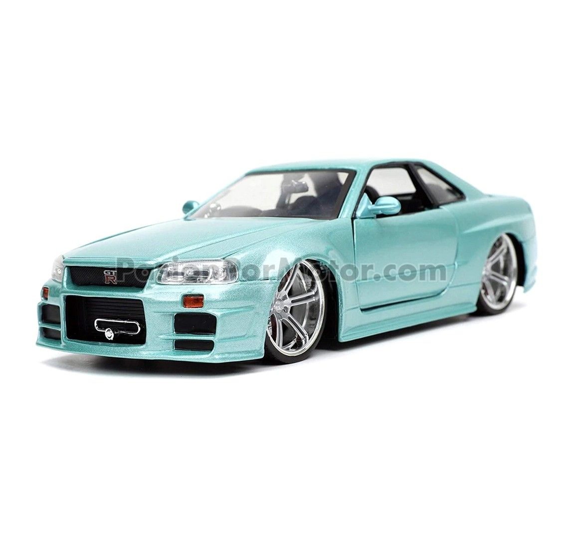 1:24 Nissan Skyline Coupe GT-R BNR34 1999 Verde Brian&#39;s Rapido y Furioso Turbo Charged Prelude 2F2F JADA TOYS 01764