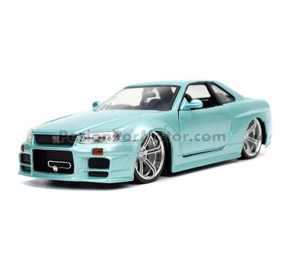 1:24 Nissan Skyline Coupe GT-R BNR34 1999 Verde Brian&#39;s Rapido y Furioso Turbo Charged Prelude 2F2F JADA TOYS 01764