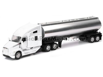 1:32 Kenworth T680 Nex Gen 2023 Blanco Con Trailer Pipa de Combustible Cromada NEW RAY Long Haul 04689