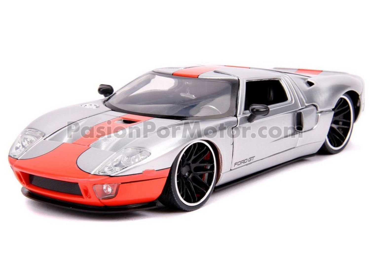 1:24 Ford GT Coupe 2005 Plata Con Franjas Rojas JADA TOYS Big Time Muscle 04714