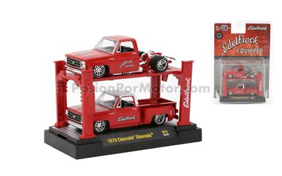 1:64 Set 2 Chevrolet Silverado 1979 Pick Up Edelbrook Chasis &amp; Stepside + Elevador Metalico M2 Auto Lift Serie 25 04759
